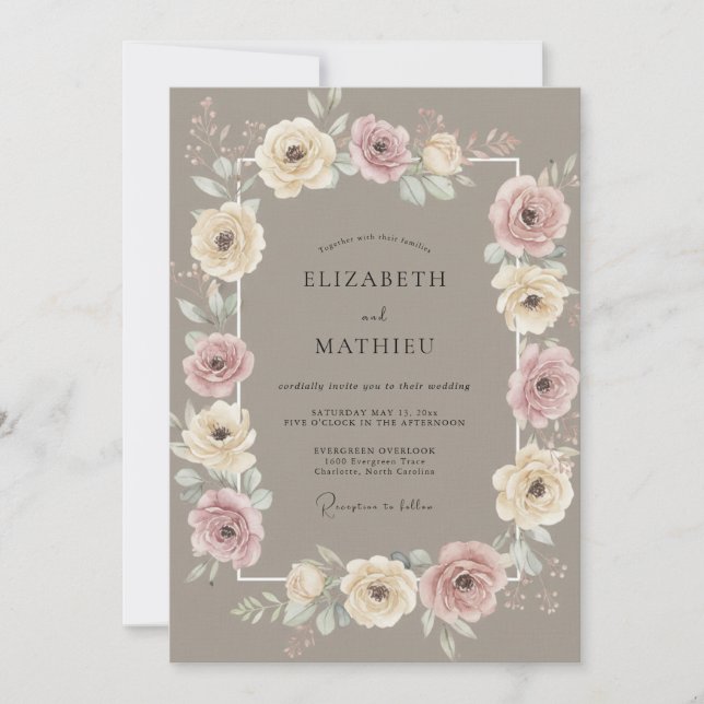 Invitation Mariage Romantique aux Fleurs Mauves (Devant)
