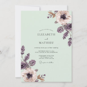 Invitation Mariage Romantique aux Fleurs Mauves Poussiéreuses