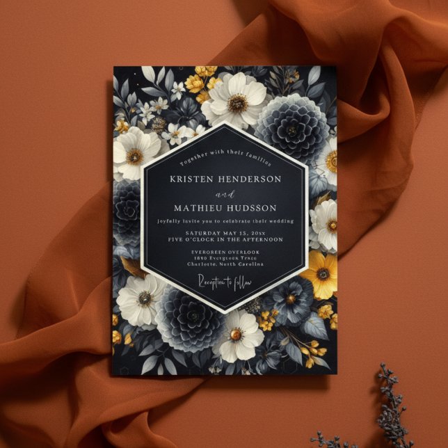 Invitation Mariage Romantique aux Fleurs Noires (Créateur téléchargé)