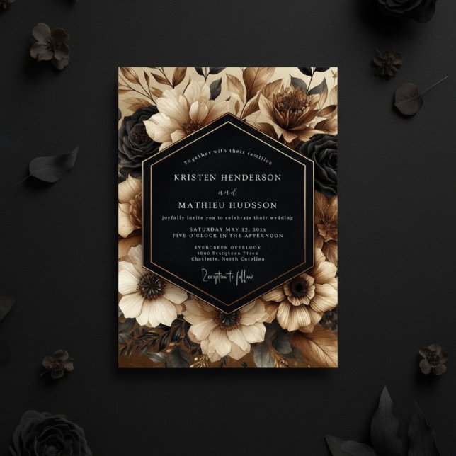 Invitation Mariage Romantique aux Fleurs Noires (Créateur téléchargé)