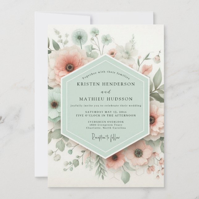 Invitation Mariage Romantique aux Fleurs Roses Pâles (Devant)