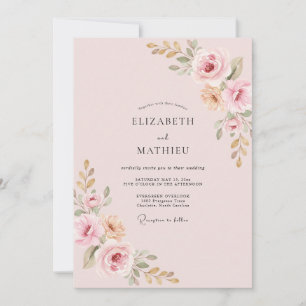 Invitation Mariage Romantique aux Fleurs Roses Rouges