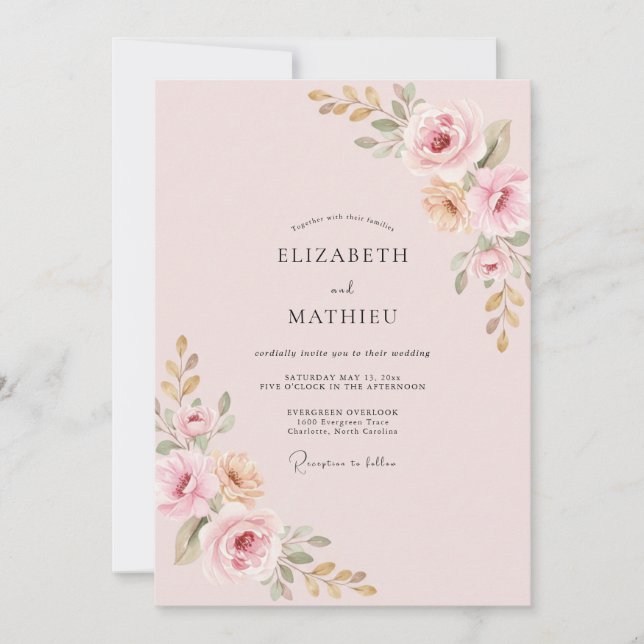 Invitation Mariage Romantique aux Fleurs Roses Rouges (Devant)