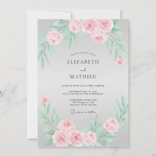 Invitation Mariage Romantique aux Fleurs Roses Tendres