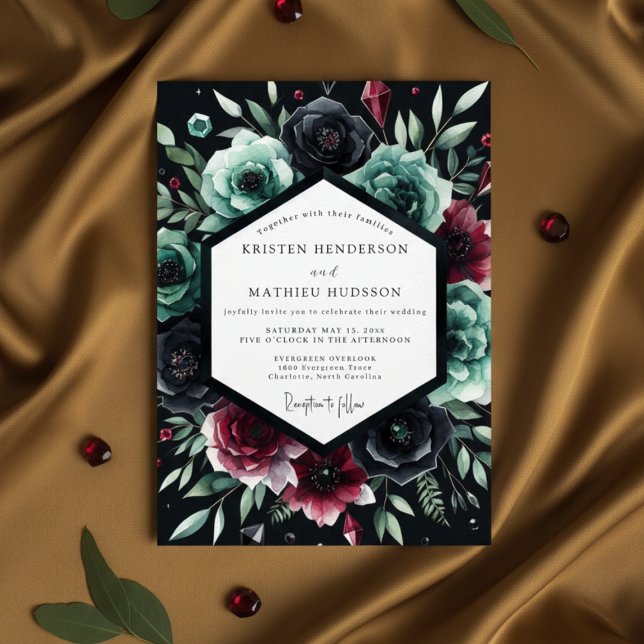 Invitation Mariage romantique aux fleurs sarcelle profondes (Créateur téléchargé)