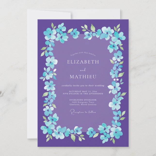 Invitation Mariage Romantique aux Fleurs Violettes Vibrantes (Devant)