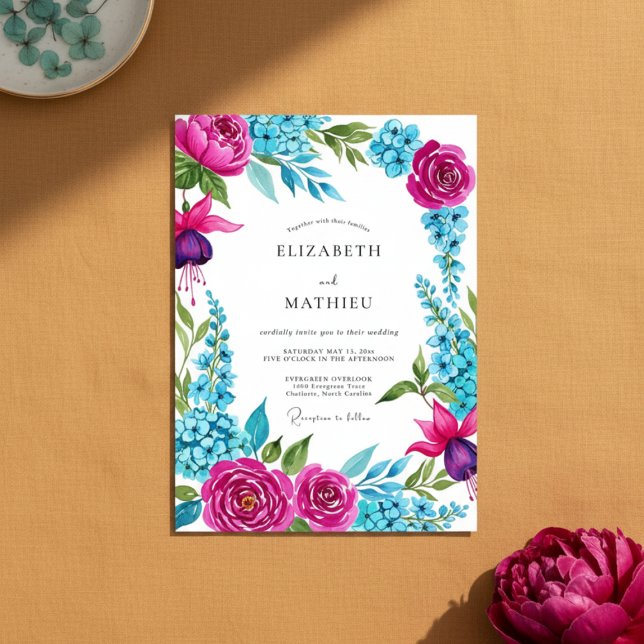 Invitation Mariage Romantique aux Floraisons Magenta (Créateur téléchargé)