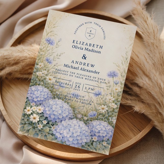 Invitation Mariage romantique aux hortensias bleus (Créateur téléchargé)