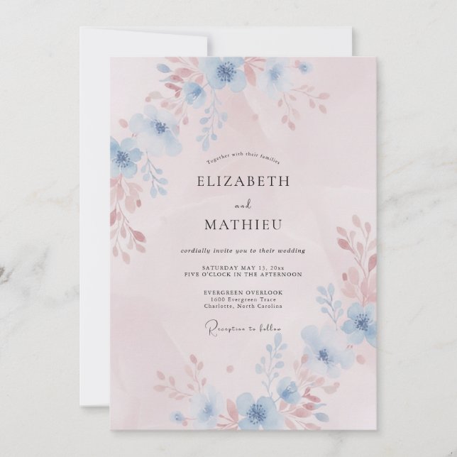 Invitation Mariage Romantique aux Nuances Roses (Devant)