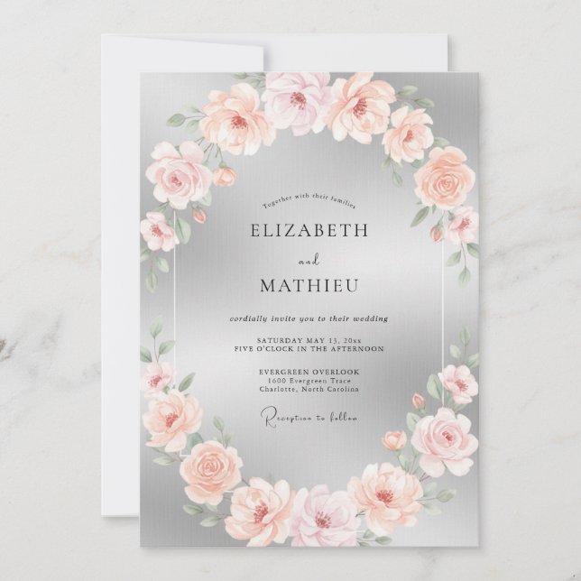 Invitation Mariage Romantique aux Reflets Argentés (Devant)