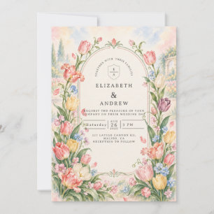 Invitation Mariage romantique aux tulipes à l'aquarelle