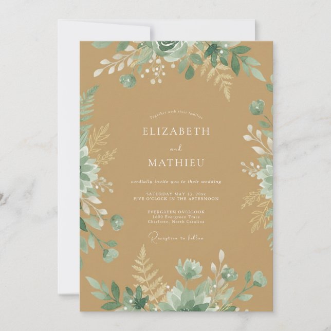 Invitation Mariage Romantique avec Arche Botanique de Sauge (Devant)