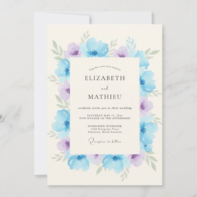 Invitation Mariage Romantique avec Arche Florale Bleu Ciel (Devant)