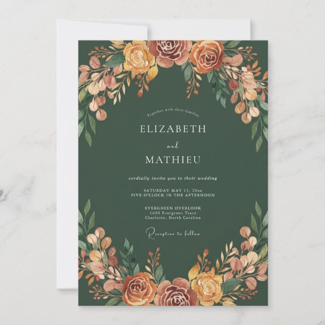 Invitation Mariage Romantique avec Arche Florale en Terracott (Devant)