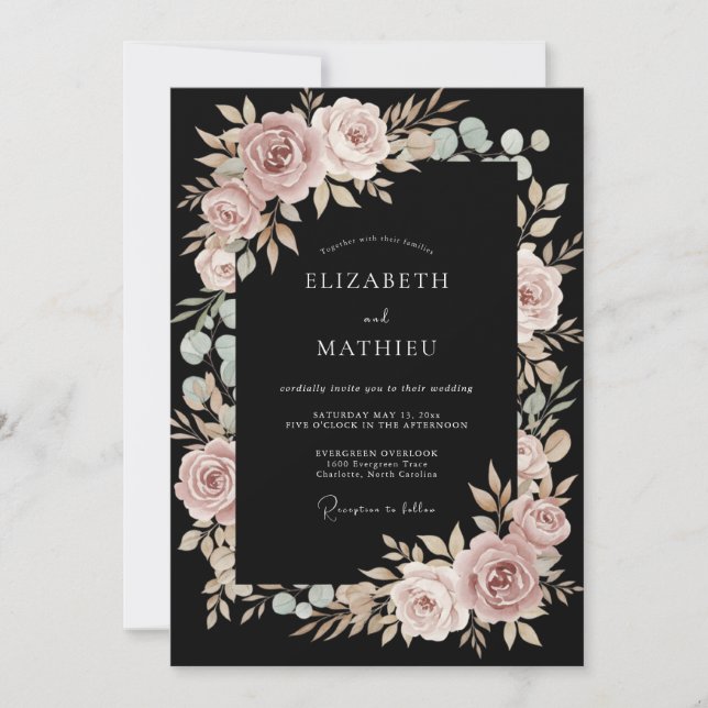 Invitation Mariage Romantique avec Arche Florale Rose (Devant)
