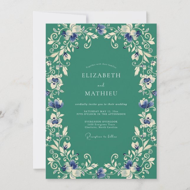 Invitation Mariage Romantique avec Fleurissement Botanique Sa (Devant)