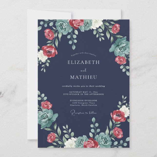 Invitation Mariage Romantique avec Fleurs de Nuit (Devant)