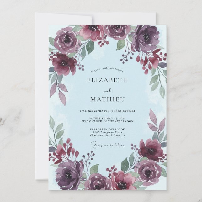 Invitation Mariage Romantique avec une Arche Fleurie de Pruni (Devant)