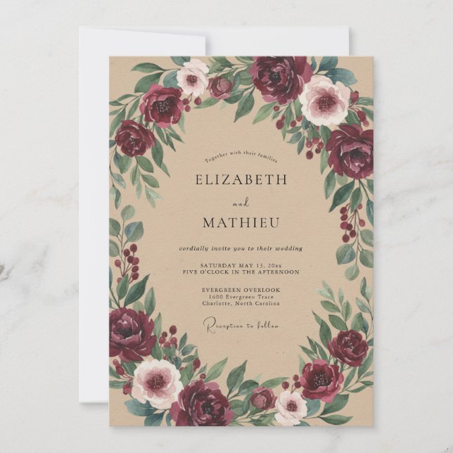 Invitation Mariage Romantique avec une Arche Florale Bourguig (Devant)