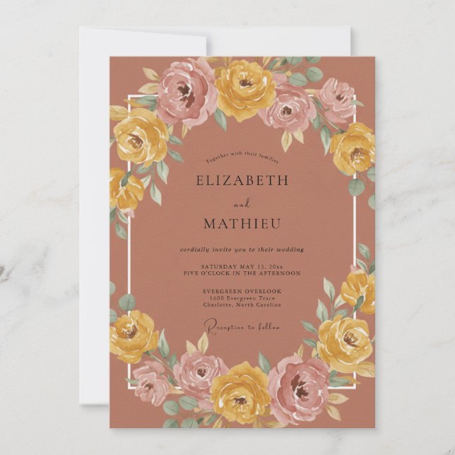 Invitation Mariage romantique avec une profusion florale en t (Devant)