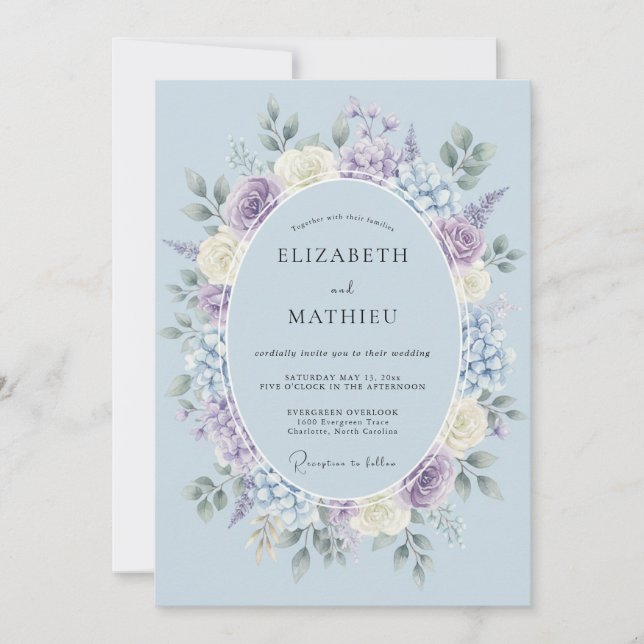 Invitation Mariage Romantique Azur Doux (Devant)