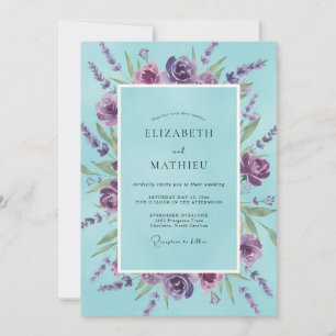 Invitation Mariage Romantique Bleu Aqua Lavande