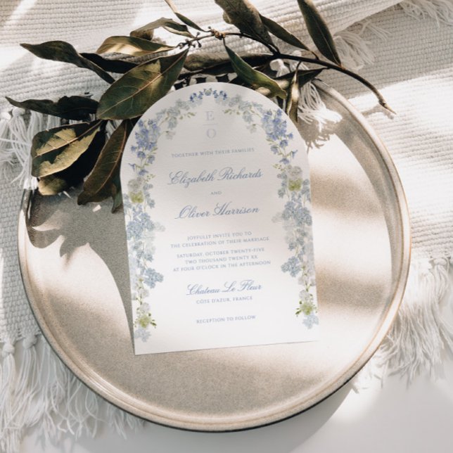 Invitation Mariage Romantique Bleu Floral Monogramme Tout en  (Créateur téléchargé)