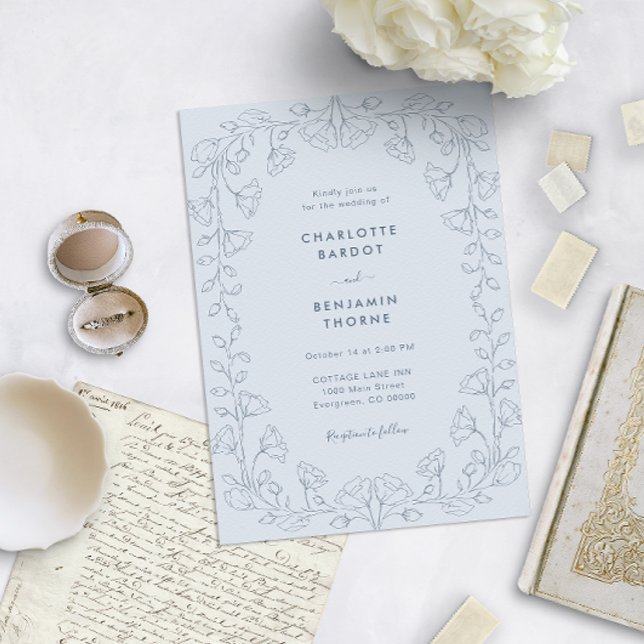 Invitation Mariage Romantique Bleu Poussiéreux (Créateur téléchargé)