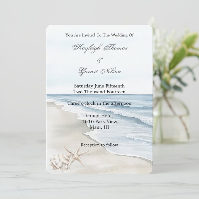 Invitation Mariage romantique Blue Beach Ocean (Debout devant)