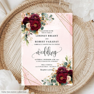 Invitation Mariage romantique Boho Marsala Gold Blush