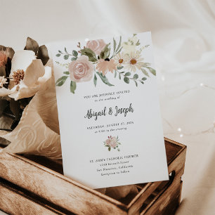 Invitation Mariage romantique Boho Neutral Aquarelle