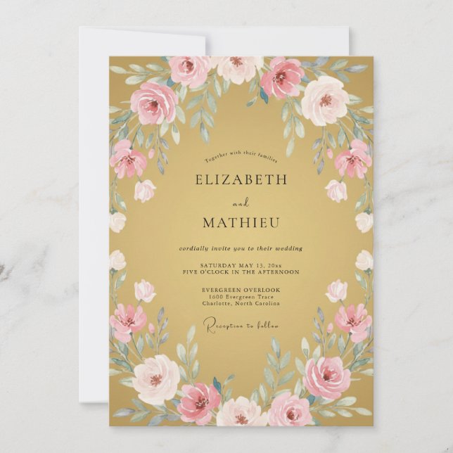Invitation Mariage Romantique Botanique à Fleur de Pêcher (Devant)
