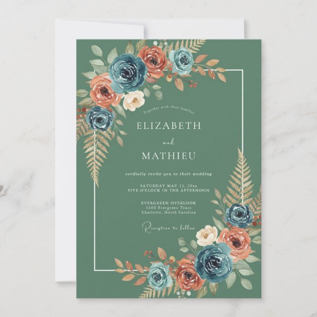 Invitation Mariage Romantique Botanique à Fleur de Thé (Devant)
