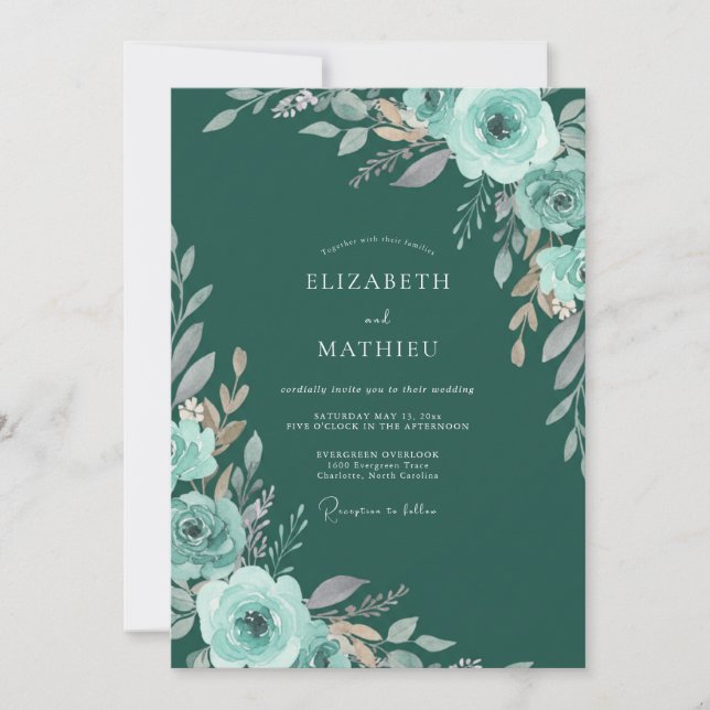 Invitation Mariage Romantique Botanique à Fleurs de Thé (Devant)