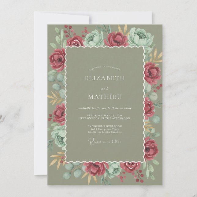 Invitation Mariage Romantique Botanique à la Menthe de Bourgo (Devant)