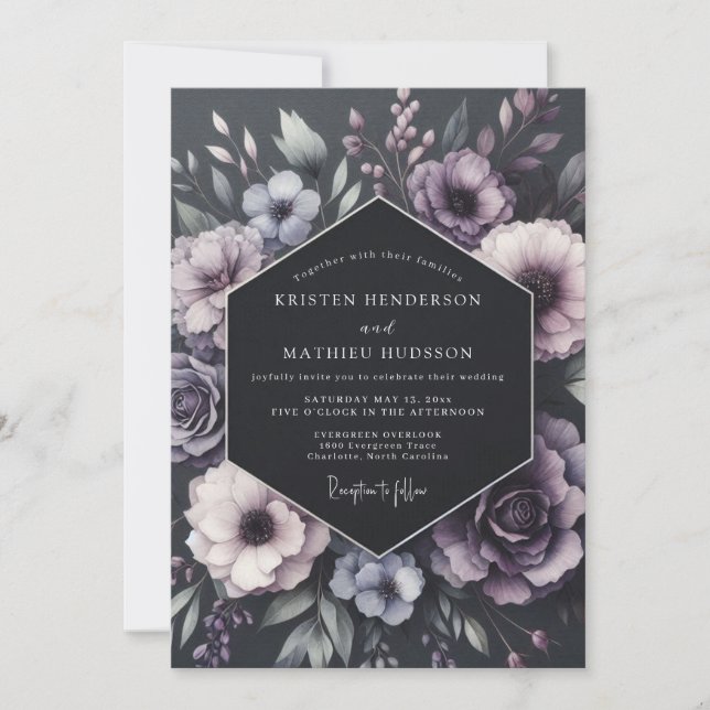 Invitation Mariage Romantique Botanique à la Prune (Devant)