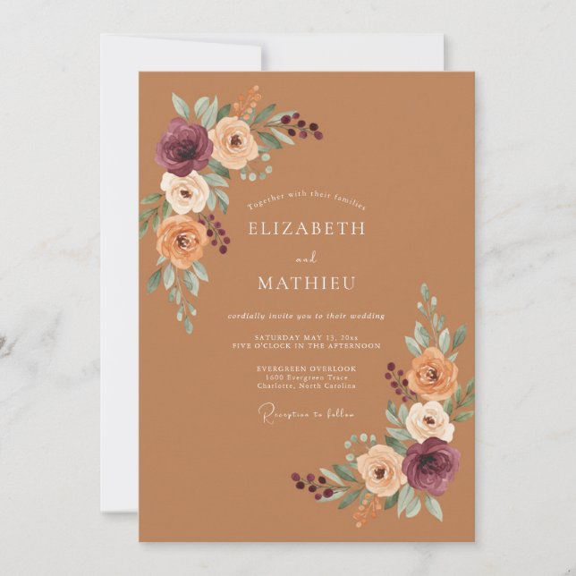Invitation Mariage Romantique Botanique Ambre (Devant)
