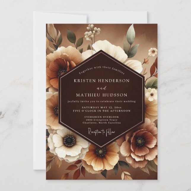Invitation Mariage Romantique Botanique Automnal Brun (Devant)