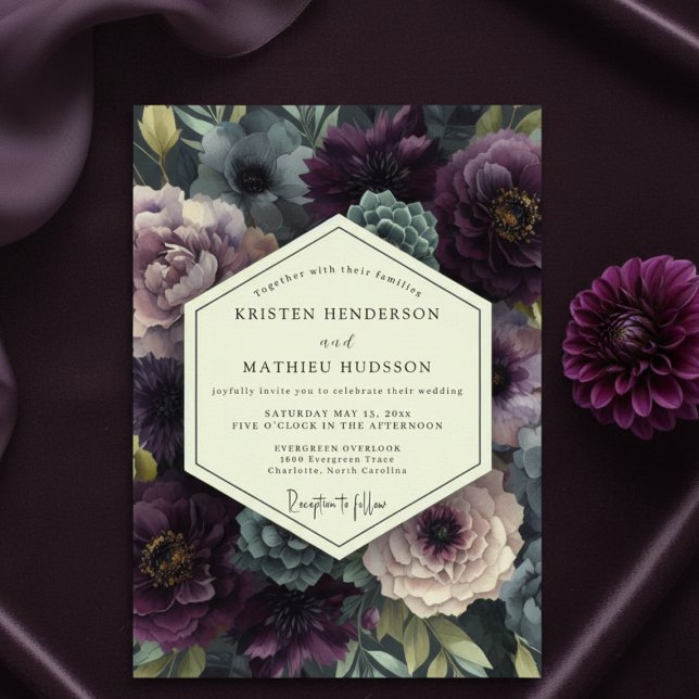 Invitation Mariage Romantique Botanique aux Tons de Prune (Créateur téléchargé)