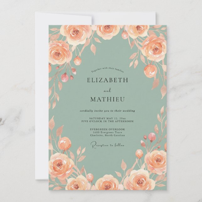 Invitation Mariage Romantique Botanique aux Tons de Sauge (Devant)