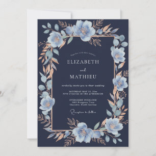 Invitation Mariage Romantique Botanique Bleu Clair
