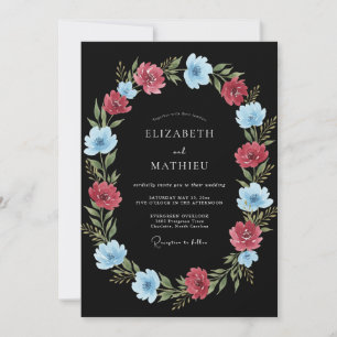 Invitation Mariage Romantique Botanique Bleu Corail