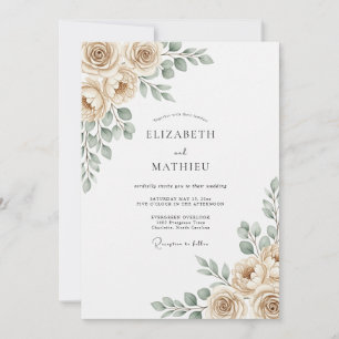 Invitation Mariage Romantique Botanique Bleu Poussiéreux