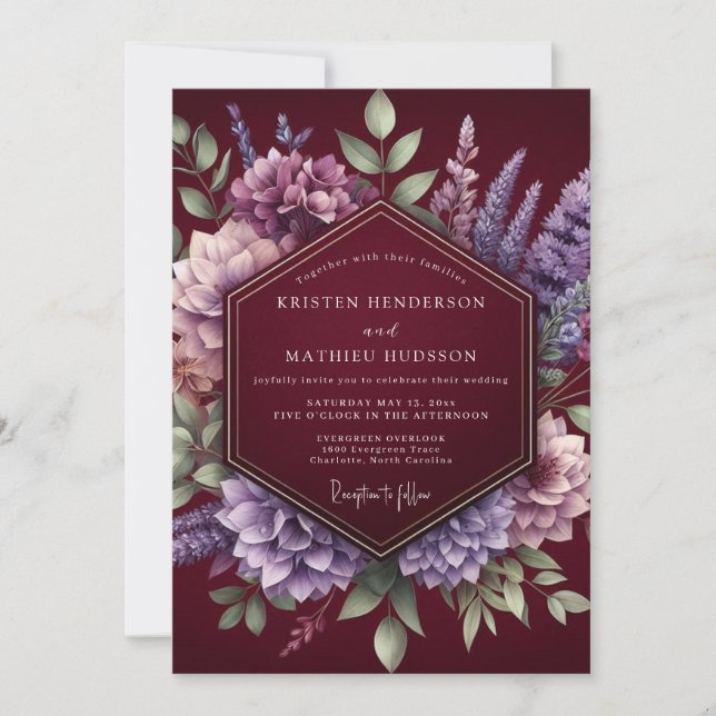 Invitation Mariage Romantique Botanique Bourguignon (Devant)