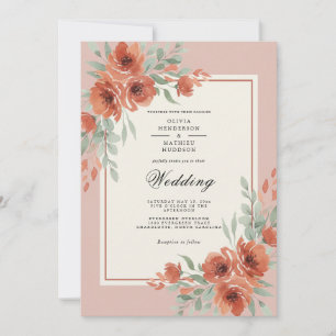 Invitation Mariage romantique botanique corail