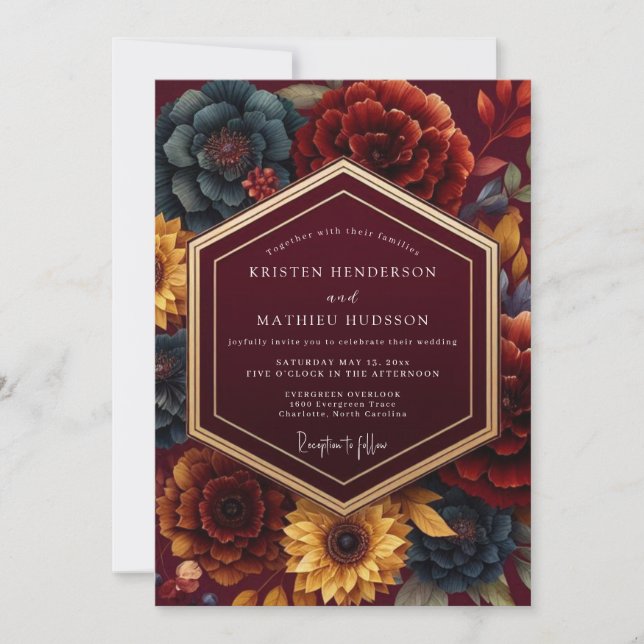 Invitation Mariage Romantique Botanique de Bourgogne (Devant)