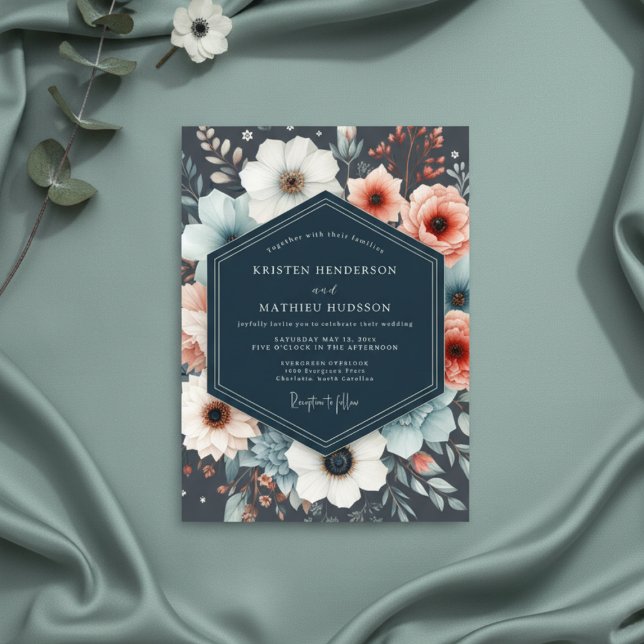 Invitation Mariage Romantique Botanique de la Marine (Créateur téléchargé)