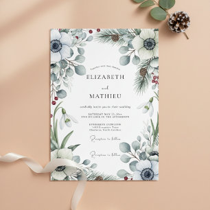 Invitation Mariage Romantique Botanique d'Hiver Blanc