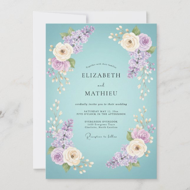 Invitation Mariage Romantique Botanique Douce Lavande (Devant)