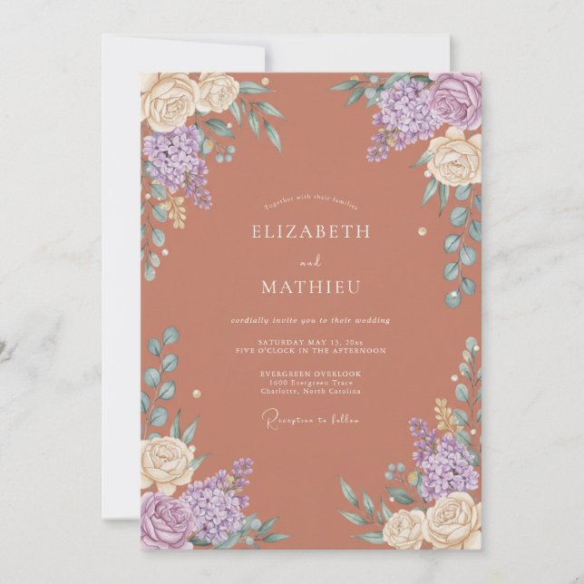 Invitation Mariage Romantique Botanique en Terracotta (Devant)